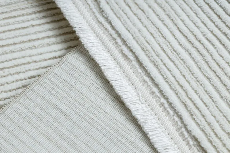 Moderner Teppich DUKE 51376 creme - Streifen, strukturiert, sehr weich, Fransen