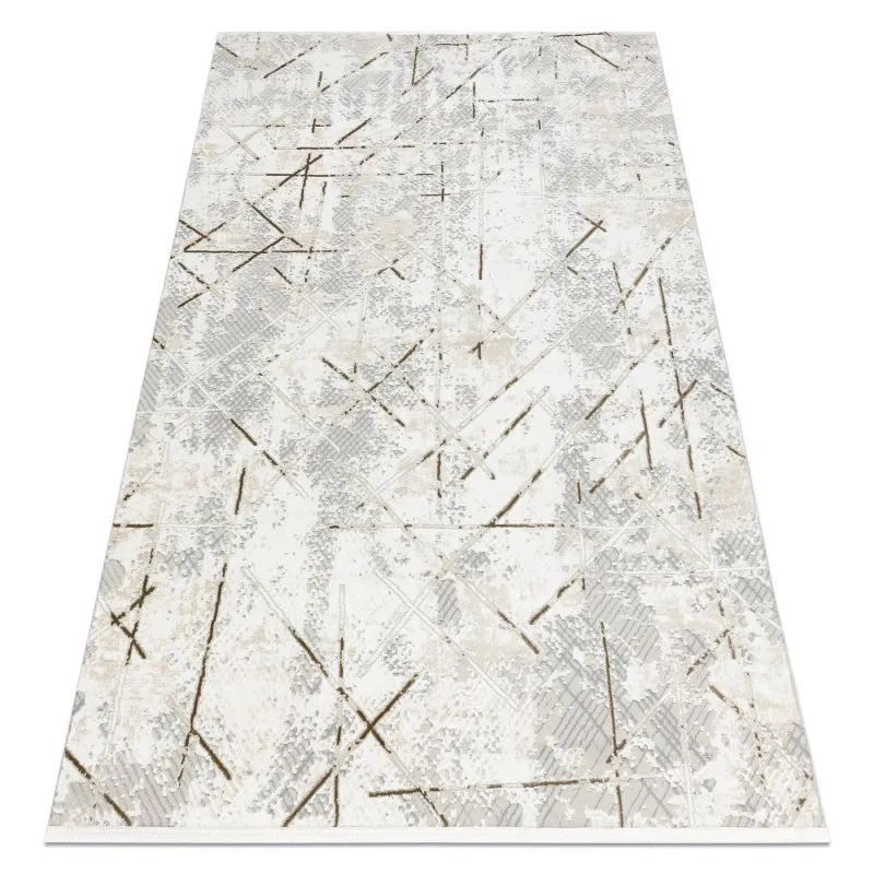 Moderner Teppich DUKE 51393 creme / gold - Geometrisch, vintage strukturiert, sehr weich, Fransen