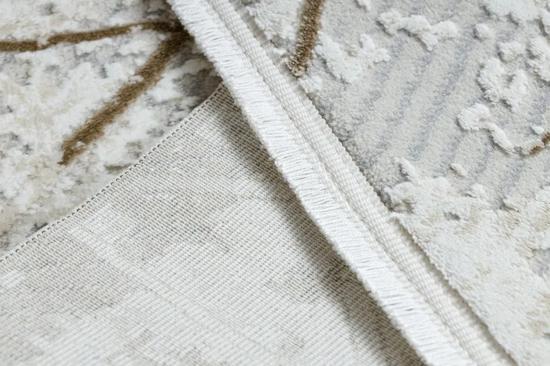 Moderner Teppich DUKE 51393 creme / gold - Geometrisch, vintage strukturiert, sehr weich, Fransen
