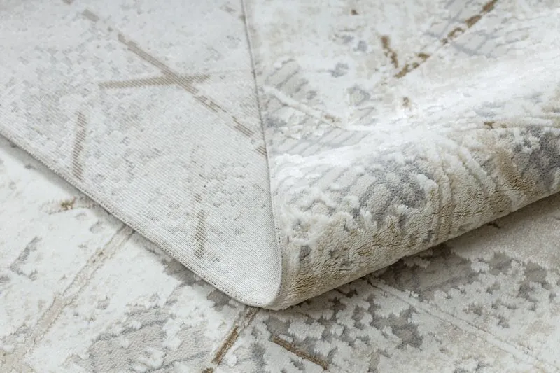 Moderner Teppich DUKE 51393 creme / gold - Geometrisch, vintage strukturiert, sehr weich, Fransen