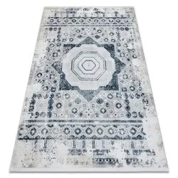 Moderner Teppich DUKE creme / blau - Rosette vintage, strukturiert, sehr weich, Fransen