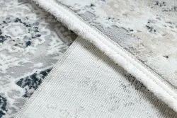 Moderner Teppich DUKE 51542 creme / blau - Rosette vintage, strukturiert, sehr weich, Fransen