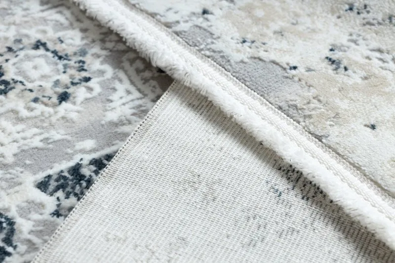 Moderner Teppich DUKE 51542 creme / blau - Rosette vintage, strukturiert, sehr weich, Fransen