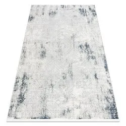 Moderner Teppich DUKE creme / blau - Geometrisch vintage, strukturiert, sehr weich, Fransen