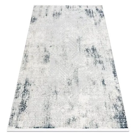 Moderner Teppich DUKE 51558 creme / blau - Geometrisch vintage, strukturiert, sehr weich, Fransen