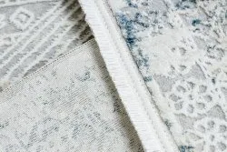 Moderner Teppich DUKE 51558 creme / blau - Geometrisch vintage, strukturiert, sehr weich, Fransen