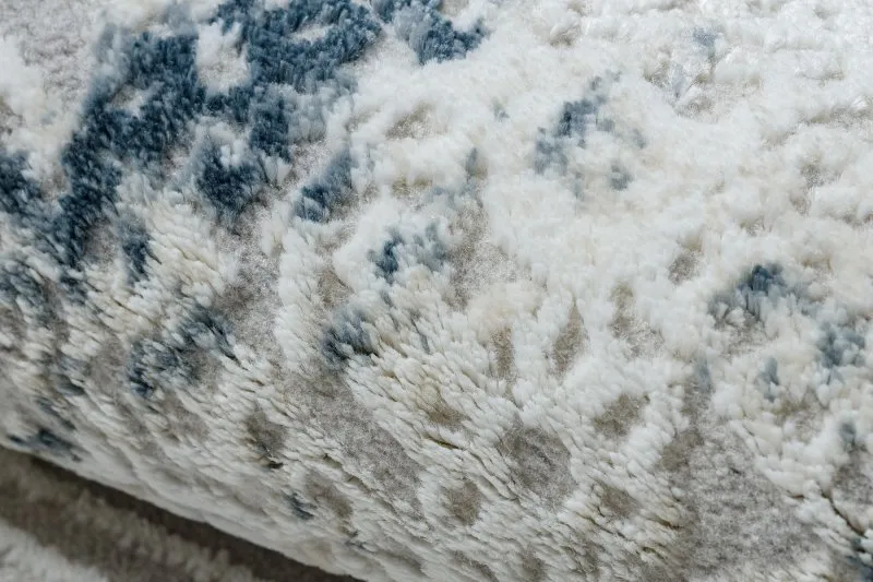 Moderner Teppich DUKE 51558 creme / blau - Geometrisch vintage, strukturiert, sehr weich, Fransen