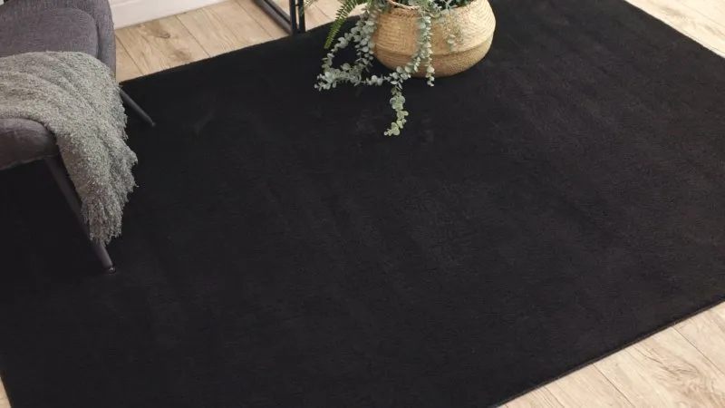 Modern Waschteppich LINDO Schwarz, rutschfest, zottelig