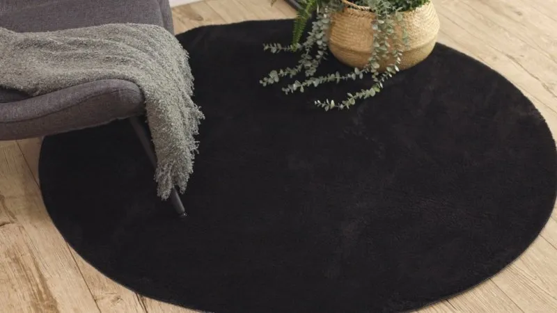 Modern Waschteppich LINDO Kreis Schwarz, rutschfest, zottelig