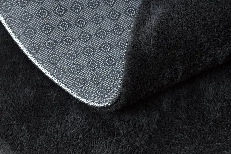 Modern Waschteppich LINDO Kreis Schwarz, rutschfest, zottelig
