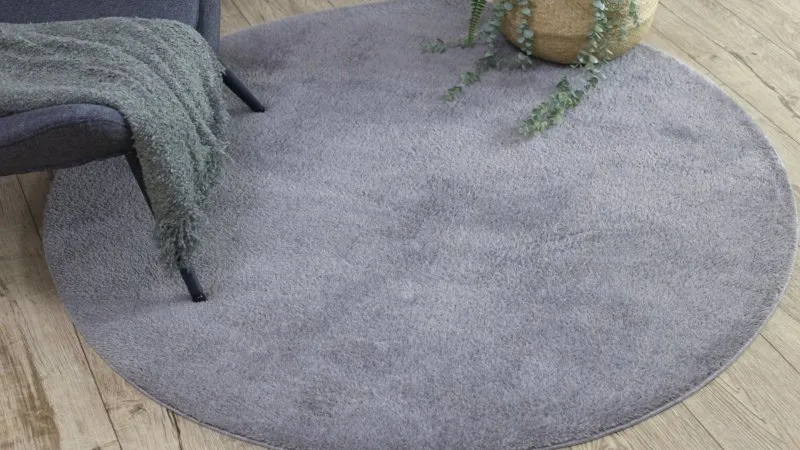 Modern Waschteppich LINDO Kreis grau, rutschfest, zottelig