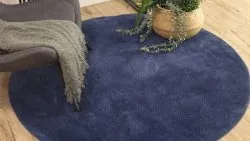 Modern Waschteppich LINDO Kreis dunkelblau, rutschfest, zottelig