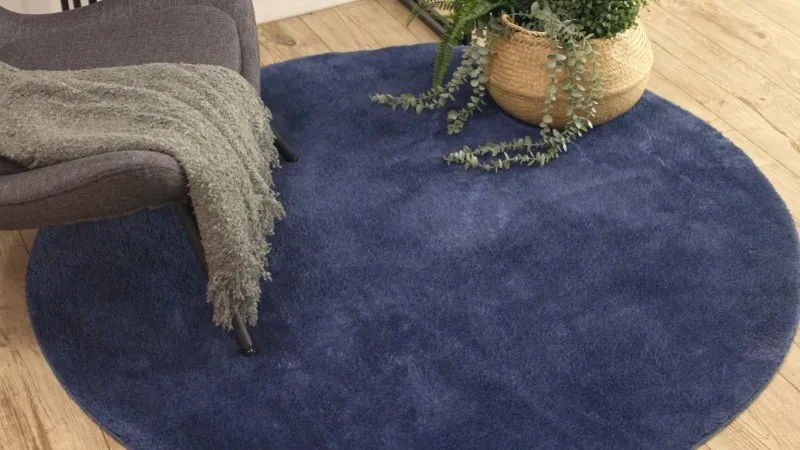 Modern Waschteppich LINDO Kreis dunkelblau, rutschfest, zottelig