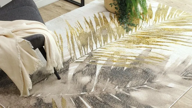 BLISS Z216AZ137 Teppich creme / gold – Palmenblätter, modern, strukturell