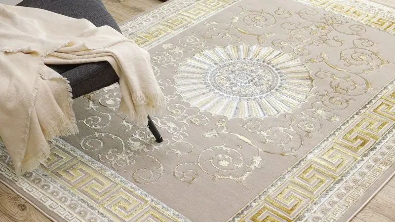 BLISS Z160AZ147 Teppich dunkelbeige / gold – Rahmen, griechisch, Exklusiv, strukturell