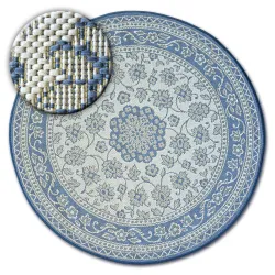 Teppich kreis FLAT - Blumen blau