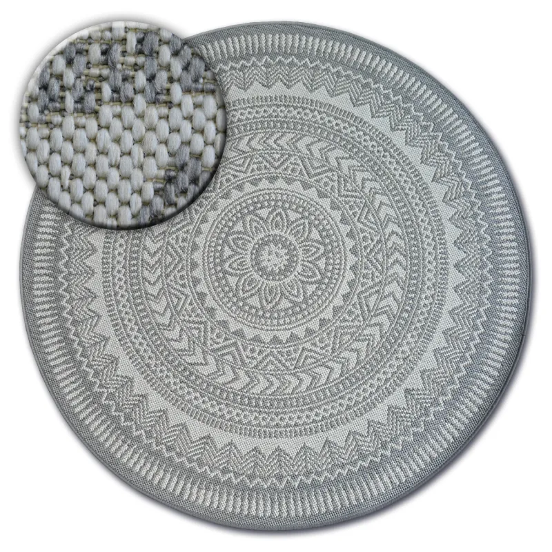 Runder Teppich aus grauem Sisal, ideal für moderne Wohnräume