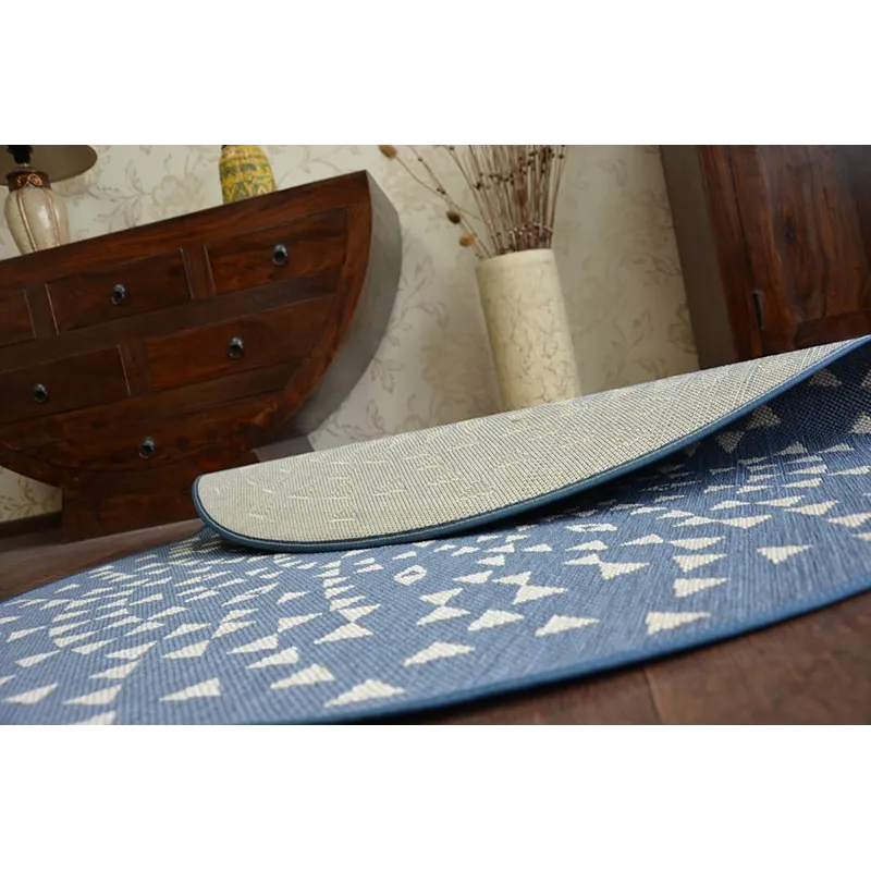 Grauer runder Teppich mit blauen Akzenten, modernes Design für jeden Raum