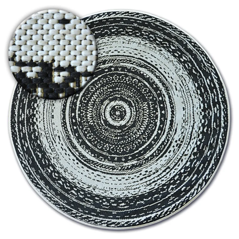 Runder Teppich aus Sisal mit flachem Gewebe, farbenfrohes Glasdesign