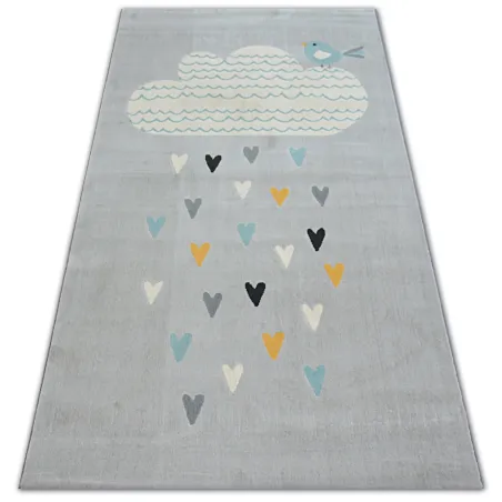 Teppich in grau und türkis mit Wolken- und Herzmotiven