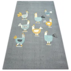 Teppich PASTEL - Hühner Hähnen grau türkis