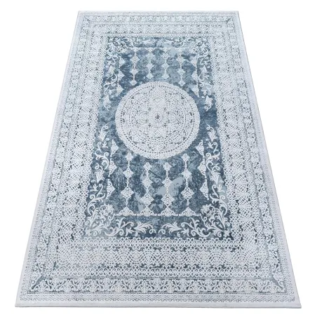 Akril Teppich VALENCIA 2328 in Blau und Elfenbein, moderner Teppich für jeden Raum
