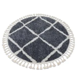 Teppich BERBER CROSS Kreis grau / weiß Franse berber marokkanisch shaggy