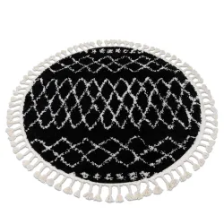Teppich BERBER ETHNIC Kreis schwarz / weiß Franse berber marokkanisch shaggy