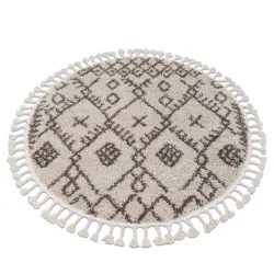 Teppich BERBER TANGER Kreis sahne / braun Franse berber marokkanisch shaggy