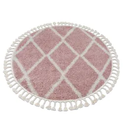 Teppich BERBER TROIK Kreis rosa / weiß Franse berber marokkanisch shaggy