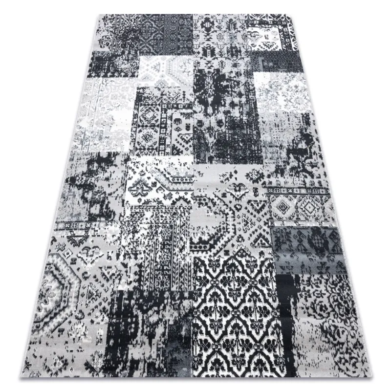 Grauer Patchwork Teppich, klassischer Teppich für Wohnräume