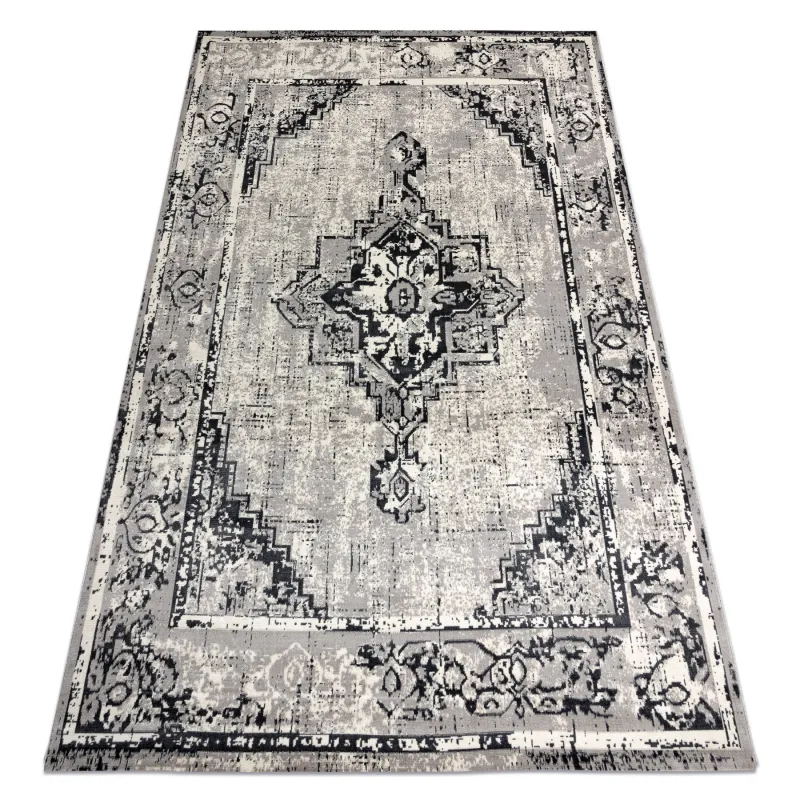 Teppich im Vintage-Stil mit Rosette, grau/schwarz, 120x170cm, klassischer Teppich