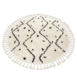 Teppich BERBER TETUAN Kreis Zickzack sahne Franse berber marokkanisch shaggy
