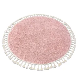 Teppich BERBER Kreis rosa Berber-Fransen marokkanisch shaggy