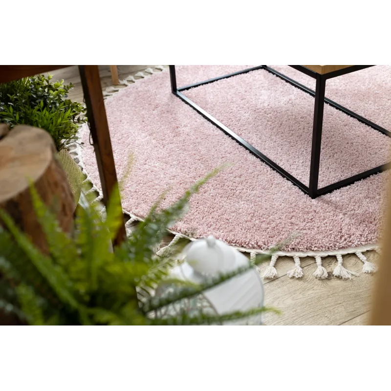 Teppich BERBER 9000 Kreis rosa Berber-Fransen marokkanisch shaggy