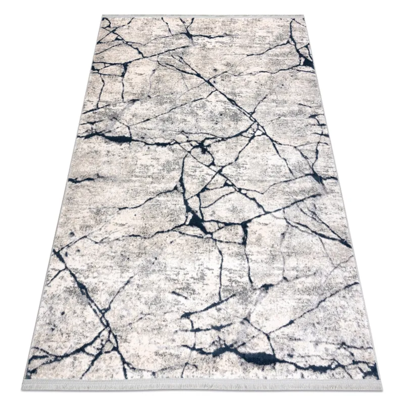 Moderner Teppich REBEC mit Fransen in Creme und Dunkelblau, zwei Ebenen für eleganten Stil