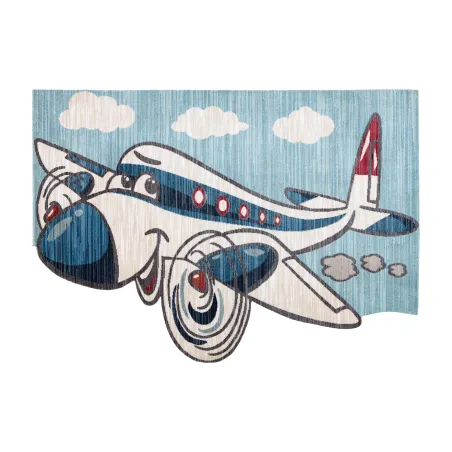 Kinderteppich TOYS 75320 Flugzeug für Kinder - modern, unregelmäßige Form, 3D-Effekt, marine - türkis / creme