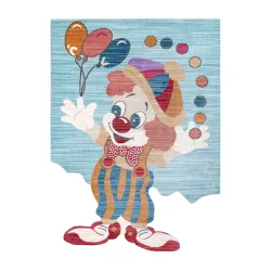 Kinder-Teppich TOYS Clown für Kinder - modern, unregelmäßige Form marineblau - türkis / rot fuchsia