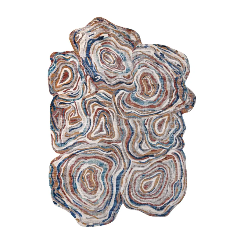 Teppich TINE 75312A Baumstamm, Holz - modern, unregelmäßige Form terrakotta / blau