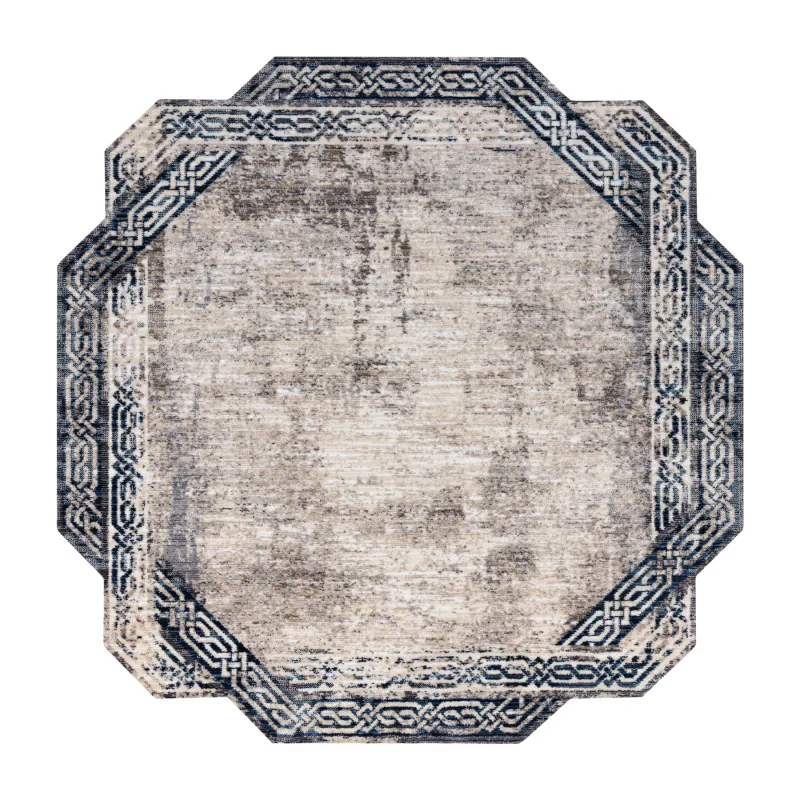 Teppich TINE 75425B Rahmen, Vintage - modern, unregelmäßige Form grau / dunkelblau