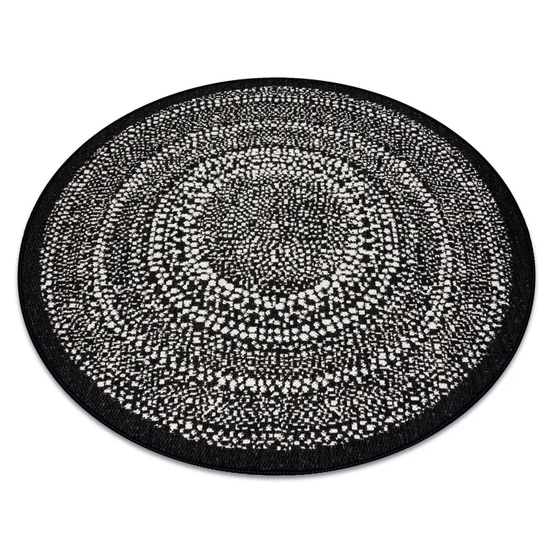 Runder Teppich aus Sisal mit Punkten in Schwarz, elegantes Design für jeden Raum