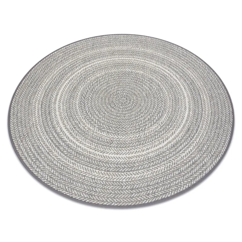 Runder Teppich grau aus Sisal, Boho-Stil, geflochten, ideal für Wohnzimmer