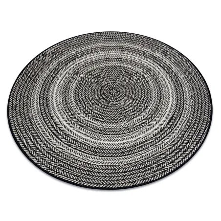 Runder Teppich aus schwarzem Sisal, Boho-Stil, flach gewebt