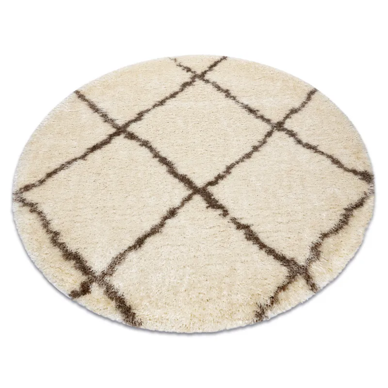 Runder shaggy Teppich FLUFFY 2373 in Creme und Beige, ideal für das Wohnzimmer