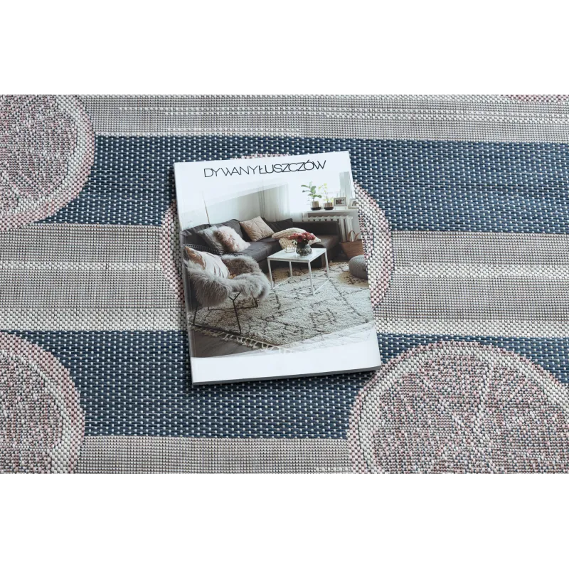 Eleganter Teppich in ecru, rosa und blau, perfekt für das Wohnzimmer