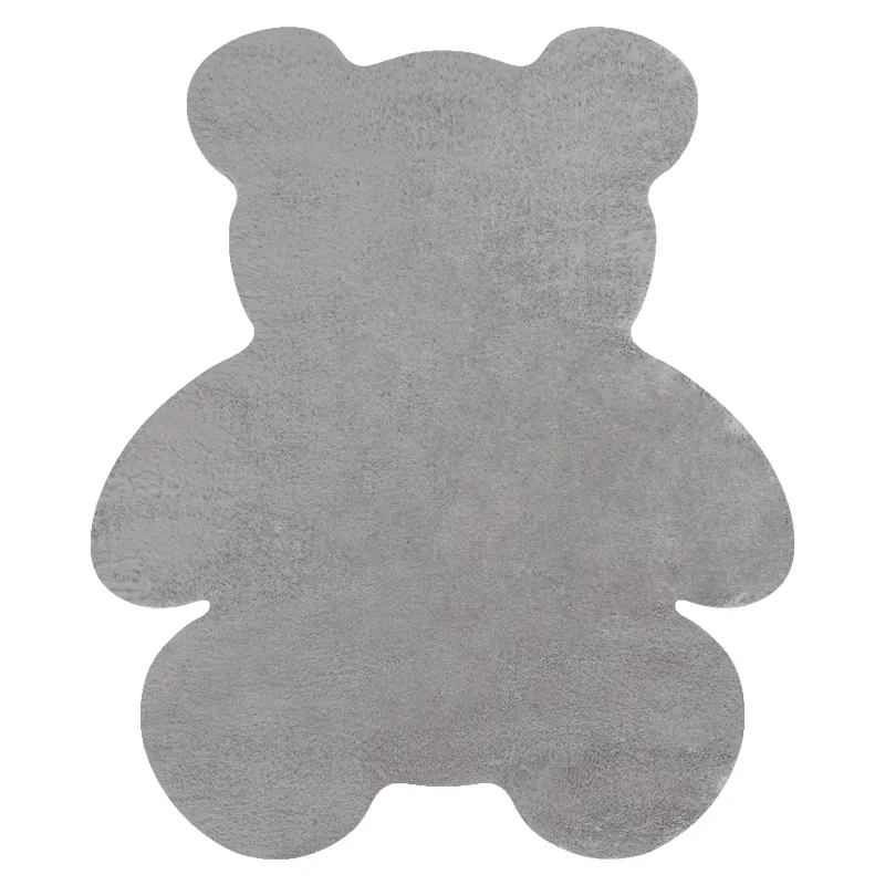 Moderner Waschteppich SHAPE 3146 Teddybär Shaggy - grauer, plüschiger, rutschfester Teppich