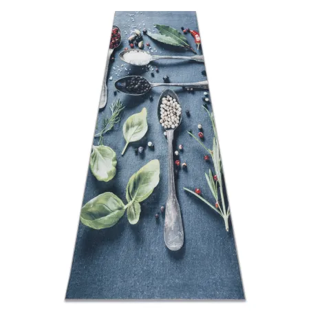 Waschteppich ANDRE 1151 mit blauen Löffeln, rutschfest für die Küche