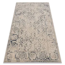Teppich Wolle NAIN Rahmen Ornament vintage beige / dunkelblau
