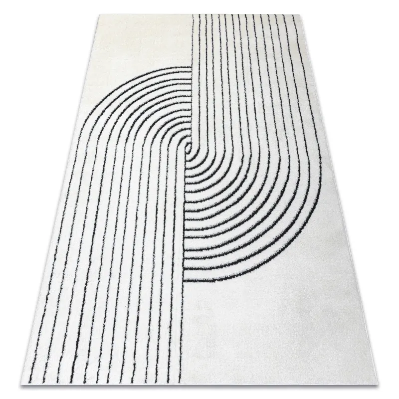 Moderner geometrischer Teppich in Creme und Schwarz, stilvolles Design, moderne Teppiche