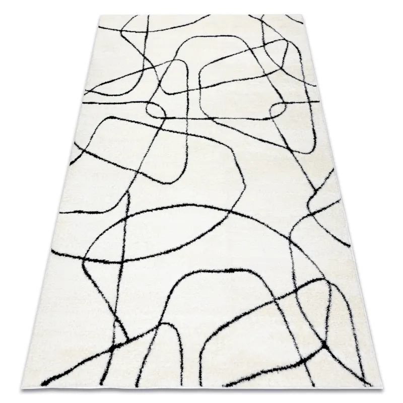 Moderner abstrakter Teppich in Creme und Schwarz, perfekt für moderne Räume